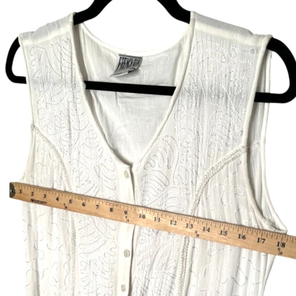 Sezane Vintage M Embroidered Button Front Midi Dress Rayon Cottagecore White - Picture 5 of 8